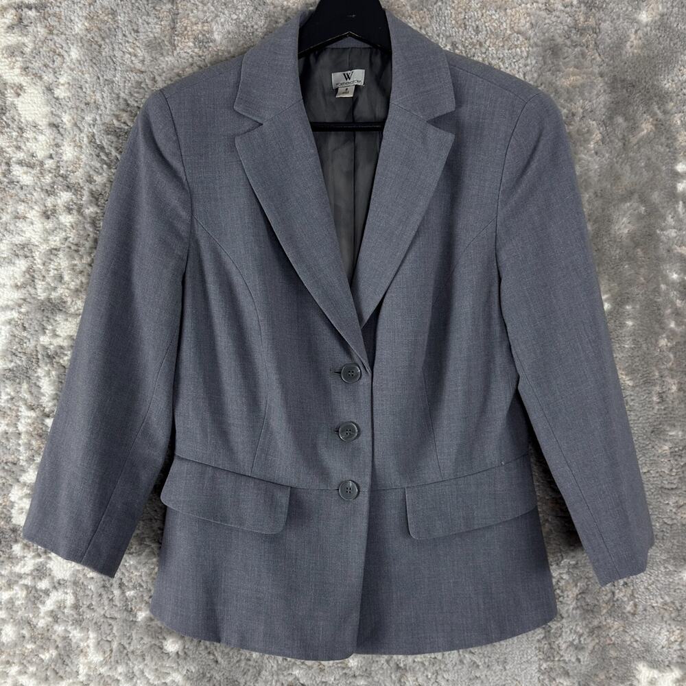 Worthington Size 8 Notched Button Blazer Jacket Heather Gray Stretch V Neck